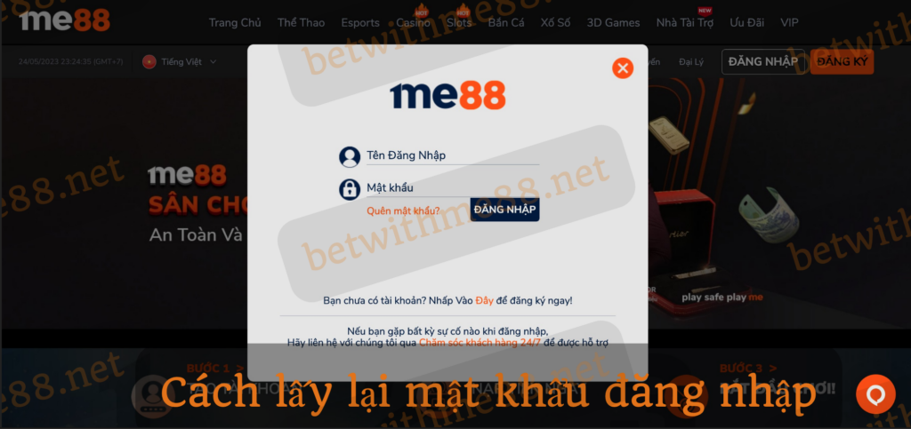 Cách lấy lại mật khẩu đăng nhập Me88